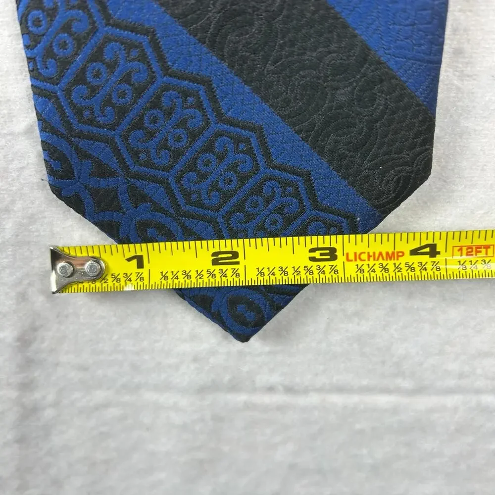 Vintage Ernst San Francisco Silk Tie – Cobalt Blue & Black Geometric Pattern